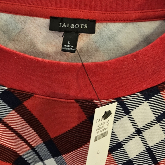 Talbots Red Plaid Sweatshirt with Bow Details - Picture 2 of 6